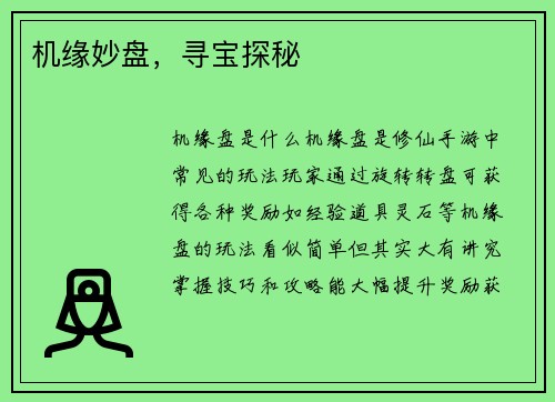 机缘妙盘,寻宝探秘